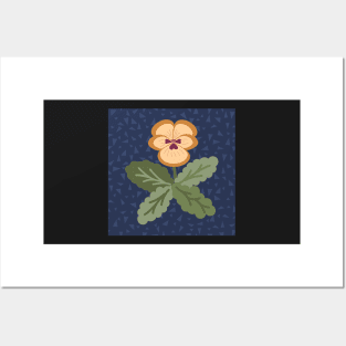 Minimalist pansy flower on classic navy blue Posters and Art